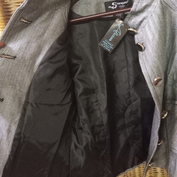 Sharagano Cape Blazer Jacket Black & White Cropped Herringbone Bell Sleeves S/34 - Picture 4 of 10